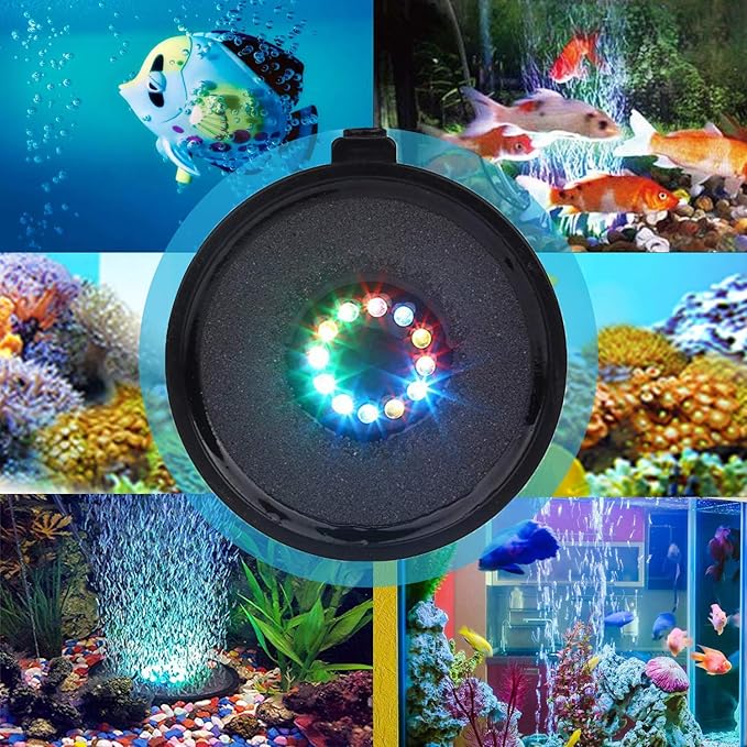 Aquarium Bubble LED Lights RGBW, Remote Controlled Air Stone Disk, with 16 Color Changing, 4 Lighting Effects for Fish Tank Decorations