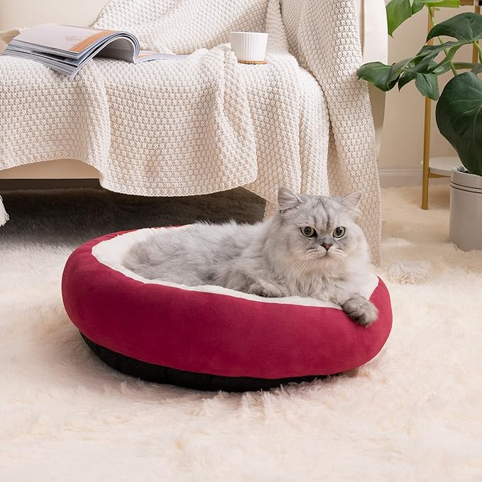 Love's cabin Round Donut Cat and Dog Cushion Bed, 20in Pet Bed for Cats or Small Dogs, Anti-Slip & Water-Resistant Bottom, Super Soft Durable Fabric Pet beds, Washable Luxury Cat & Dog Bed Red