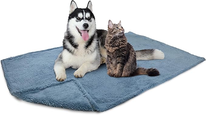 PetAmi Fluffy Waterproof Dog Blanket for Medium Large Dogs, Soft Warm Pet Sherpa Throw Pee Proof Couch Cover, Reversible Cat Bed Blanket Sofa Protector, Plush Washable Pad (Dusty Blue, 40x60)