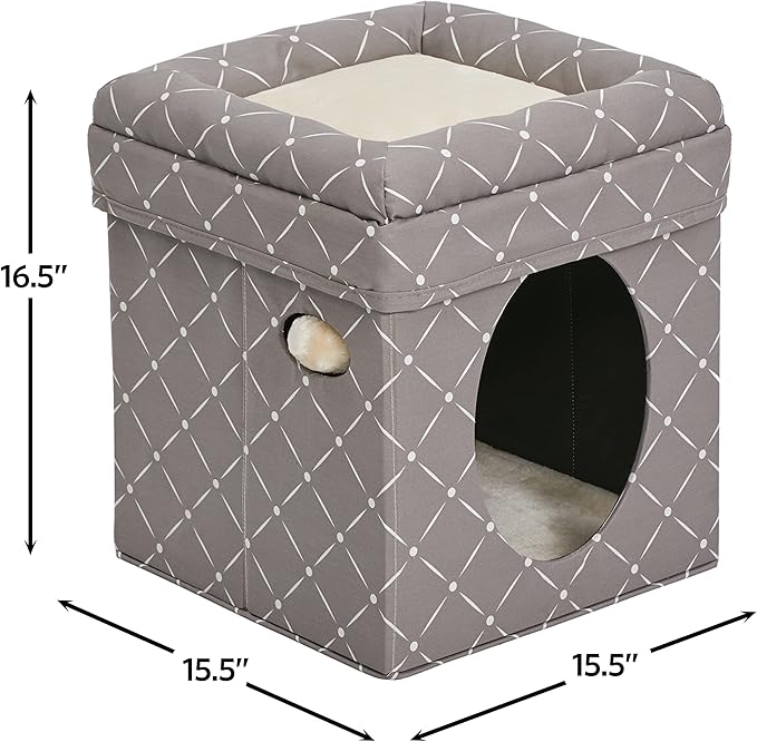 MidWest Homes for Pets Cat Cube - Cat House / Cat Condo in Fashionable Mushroom Diamond Print, 15.5L x 15.5W x 16.5H Inches