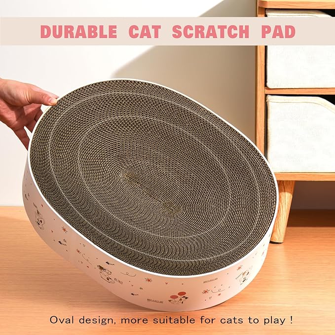 Cat Scratcher Cardboard 17"x13",2 in 1 Oval Cat Scratch Pad Bowl Nest for Indoor Cats Grinding Claw,Round Cat Scratching Board Corrugated Lounge Cat Beds&Furniture Protector for Couch & Carpets&Sofas