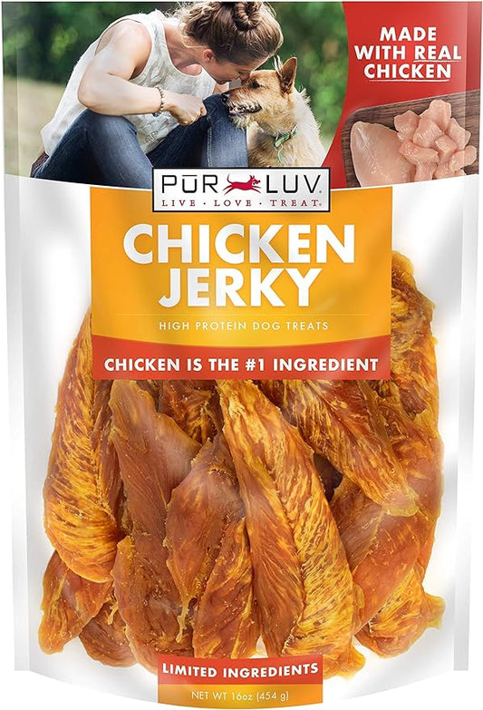 Dog Treats, Chicken Jerky for Dogs, Made with 100% Real Chicken Breast, 16 Ounces, Healthy, Easily Digestible, Long-Lasting, High Protein Dog Treat, Satisfies Dog's Urge to Chew