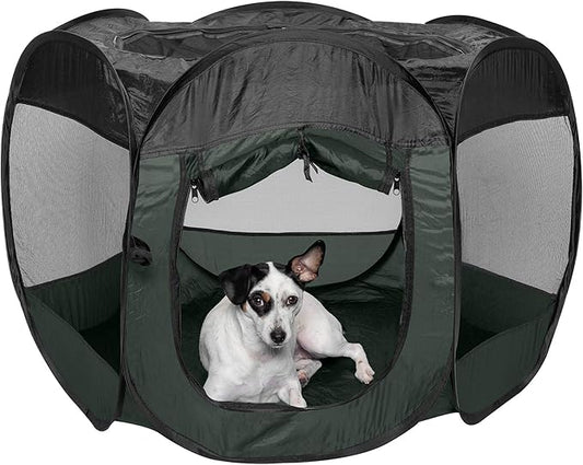 Furhaven Pop Up Playpen Pet Tent Playground - Hunter Green, Medium