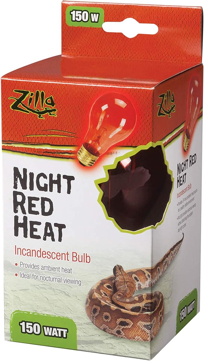 Zilla Reptile Terrarium Incandescent Heat Bulb, Night Red, 150 Watts