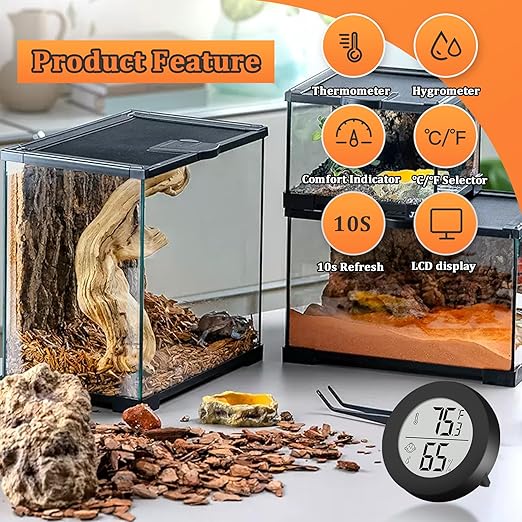Reptile Tank Accessories, 2 Pack Bearded Dragon Tank Thermometer Humidity Gauge for Leopard Gecko, Jumping Spider, Snake, Gecko, Ball Python, Lizard