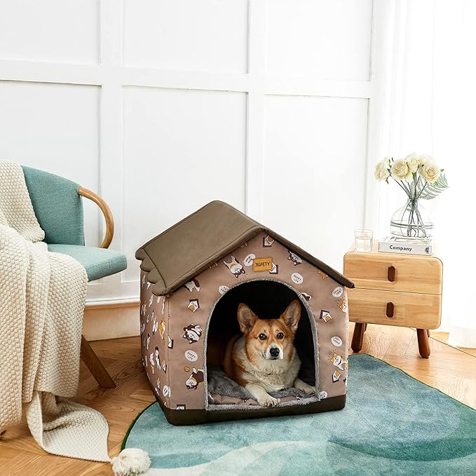 Jiupety Dog House Indoor, 2XL Size Indoor Dog House for Large Dog, Warm Cave Sleeping Nest Bed for Cats and Dogs, Brown