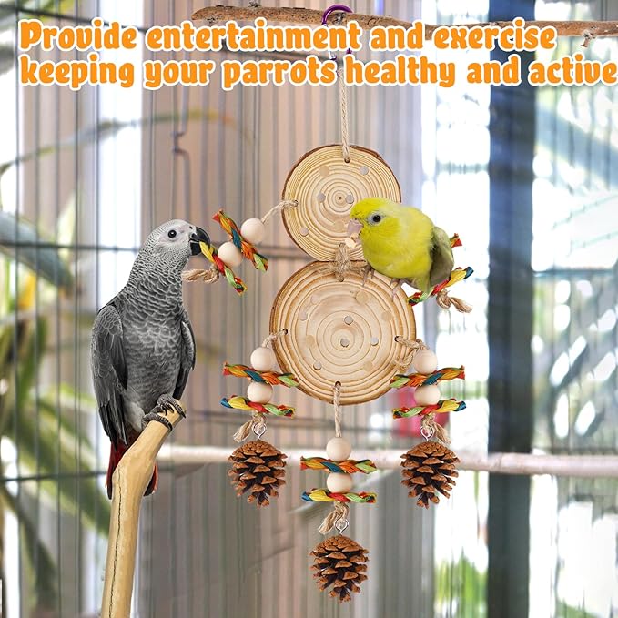 Bird Toys Parrot Toys - Bird Chewing Toy with Natural Pine Wood & Pine Cones for Small and Medium-Sized Parakeets Cockatiels Conures Lovebirds Cockatoos African Grey Amazon Parrots