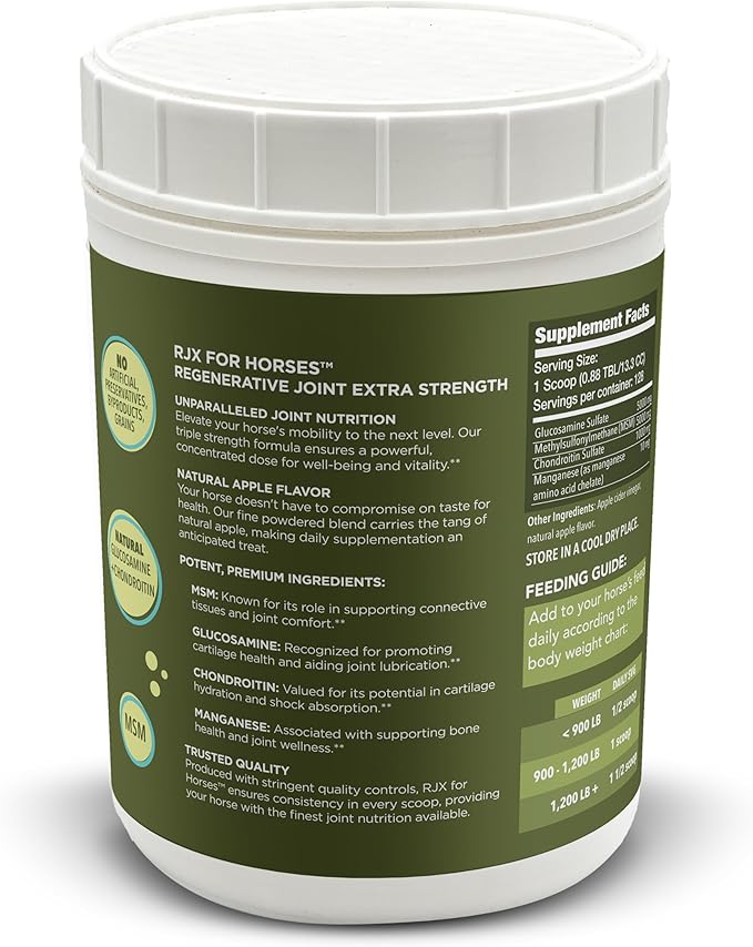 RJX for Horses - Triple Strength Glucosamine, Chondroitin, and MSM. Joint Supplement. Powder. 54 OZ