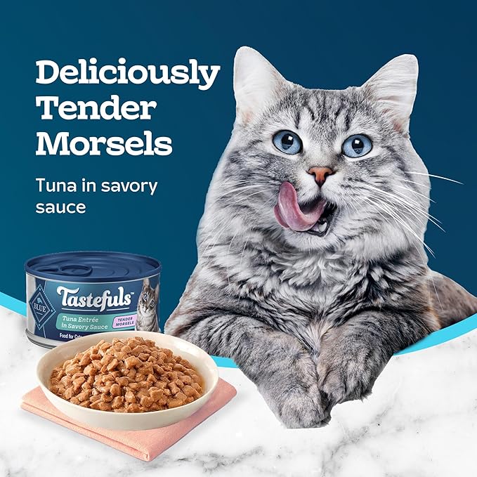 Blue Buffalo Tastefuls Wet Cat Food Morsels, Made with Natural Ingredients | Tuna, 3-oz. Cans (24 Count)