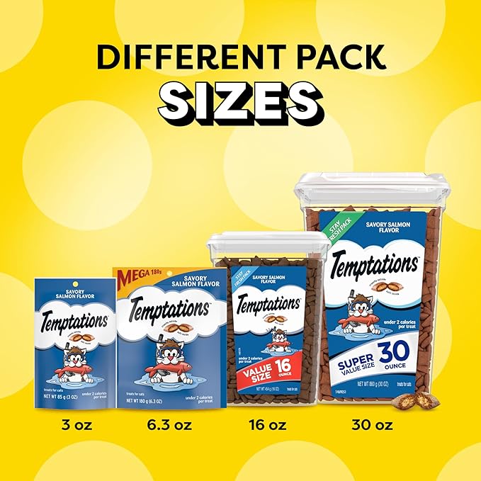 TEMPTATIONS Classic Crunchy and Soft Cat Treats Savory Salmon Flavor, 16 oz. Tub