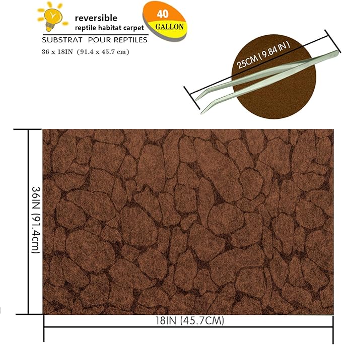 36 x 18in 2PCS Reptile Carpet,Pet Terrarium Liner,Reptiles Cage Mat/Substratefor Snakes, Chameleons, Geckos ands Kitchen Use with Tweezers Feeding Tongs Printing Desert 40Gallon