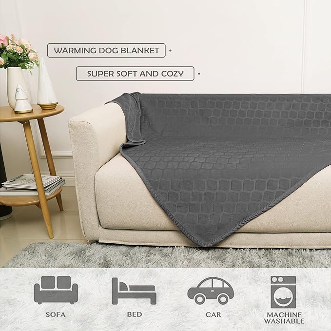 fuguitex Waterproof Dog Blanket Bed Cover Dog Crystal Velvet Moroccan Fuzzy Cozy Plush Pet Blanket Throw Blanket for Couch Sofa(52 * 82 inch, Dark grey+Grey)