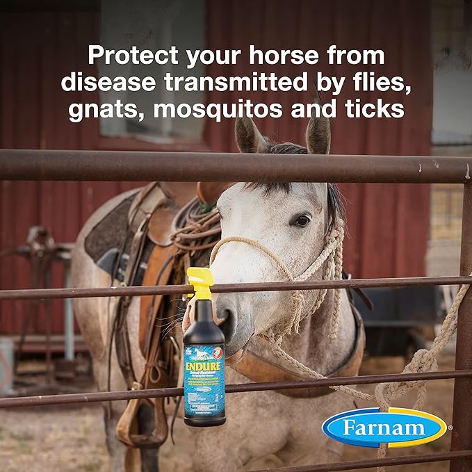 Farnam Endure Sweat-Resistant Horse Fly Spray, Kills, Repels, Protects, 32 Ounces, Quart Spray