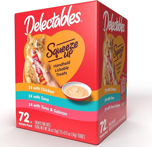 Hartz Delectables Squeeze Up Variety Packs Interactive Lickable Wet Cat Treats, 72 Count