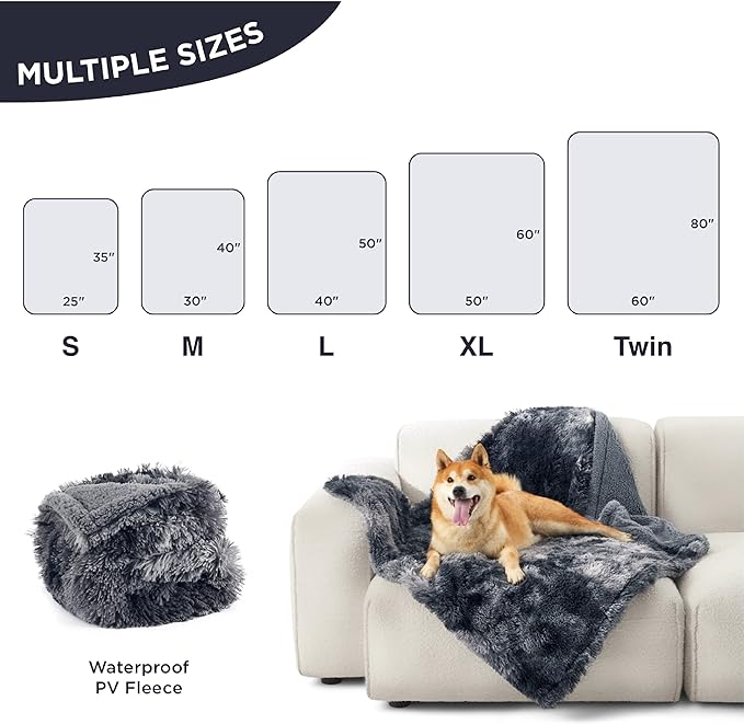 Bedsure Waterproof Dog Blankets for Medium Dogs - Calming Cat Blanket for Couch Protector Washable, Long Faux Fur Pet Throw Blanket for Puppy, Reversible Furniture Protection, 30"x40", Tie-dye Grey