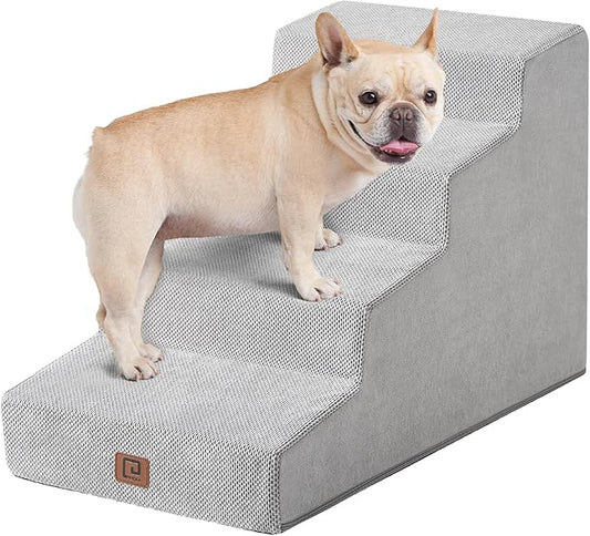 EHEYCIGA Dog Stairs for Beds 19.7" H, 4-Step Dog Steps for Small Dogs and Cats, Slope Pet Steps with Non-Slip Bottom, Light Grey