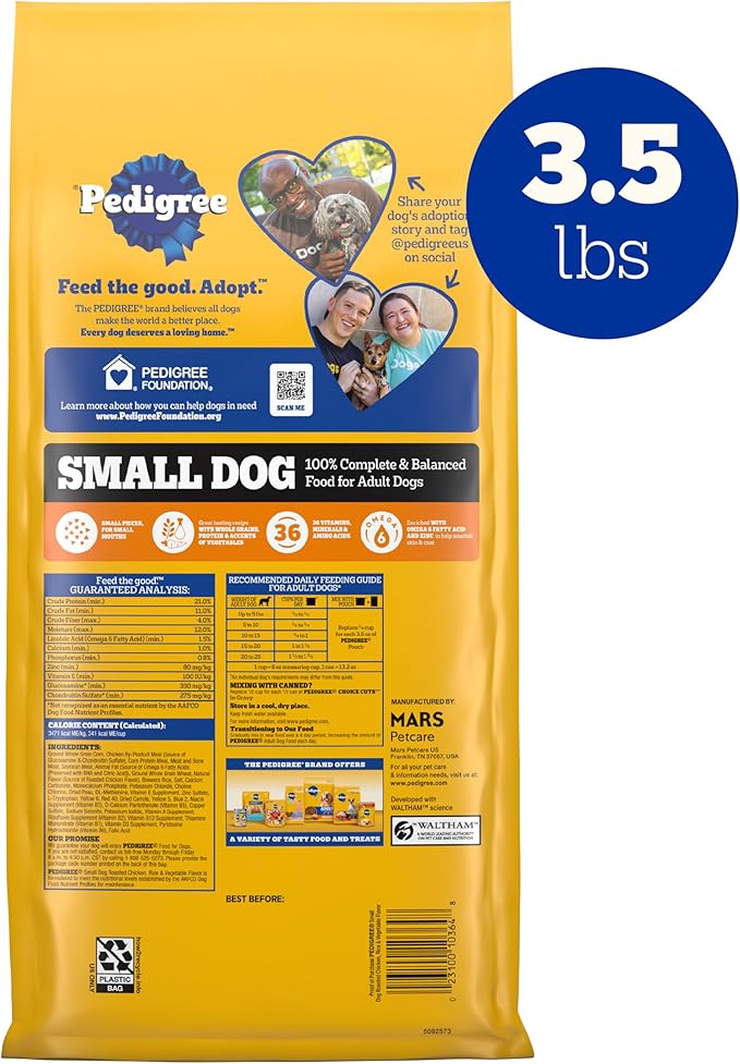 Pedigree Complete Nutrition Adult Small Dog Dry Dog Food, Roasted Chicken, Rice & Vegetable Flavor, 3.5 lb. Bag