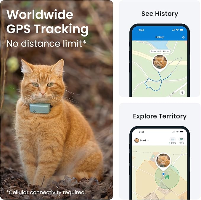 Tractive GPS Tracker & Health Monitoring for Cats (6.5 lbs+) - Market Leading Pet GPS Location Tracker | Wellness & Escape Alerts | Waterproof | Works with Any Collar (Mint)