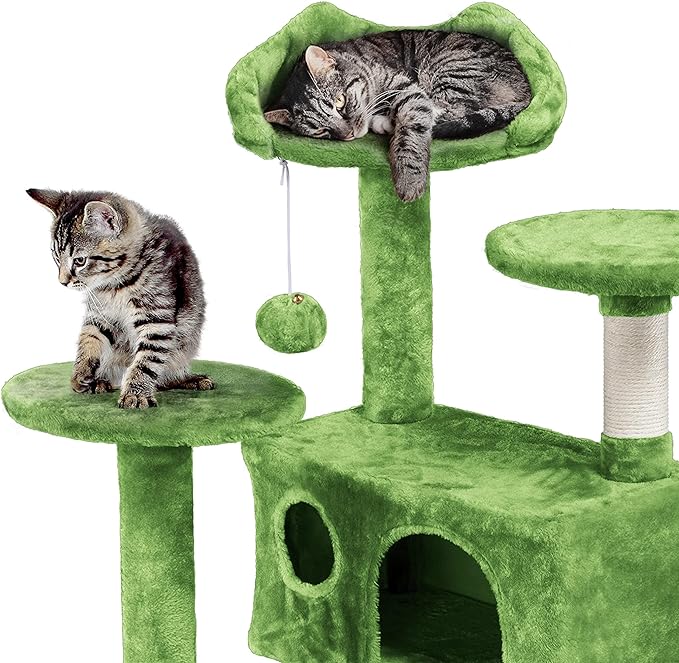 Yaheetech 54in Cat Tree, Cat Tower with Large Cat Condo Sisal Scratching Posts and Dangling Balls, Cat Furniture for Pets Kitten, Green