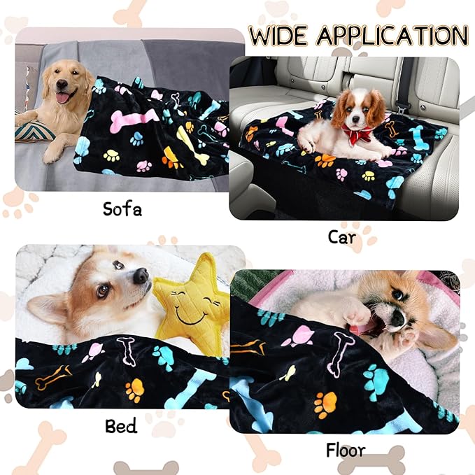 Dog Blankets for Dogs, 3 Pack Large Blanket Medium Blanket Dog Cat Soft Fuzzy Blankets Washable,Comfort Flannel,Fuzzy Soft Blankets for Dogs,Pet Blanket,Reversible Print,41 x 31 inch，Black