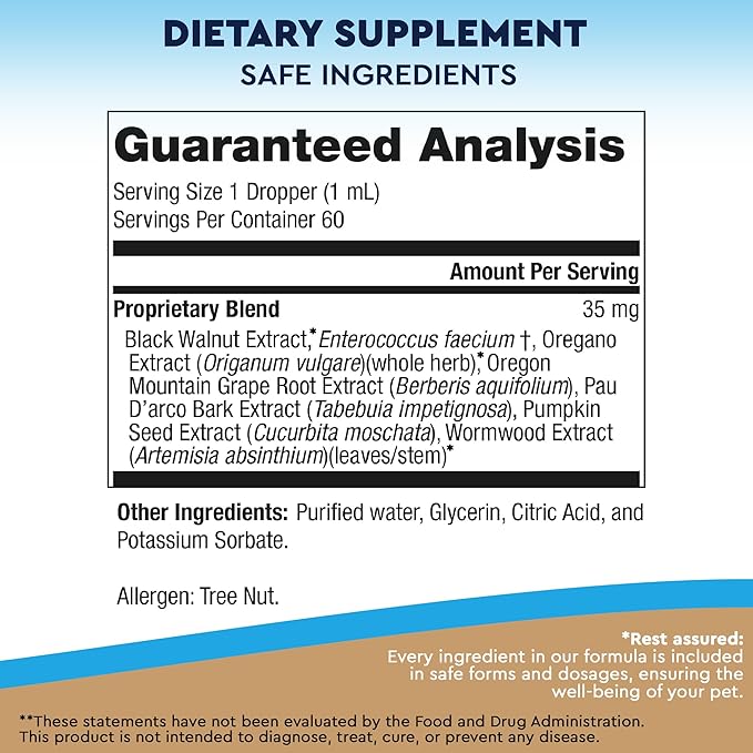 Cats & Dogs Natural Broad Spectrum Treatment & Herbal Medicine for Remove Parasites & Toxins - Probiotic Supplement Drops Made in USA