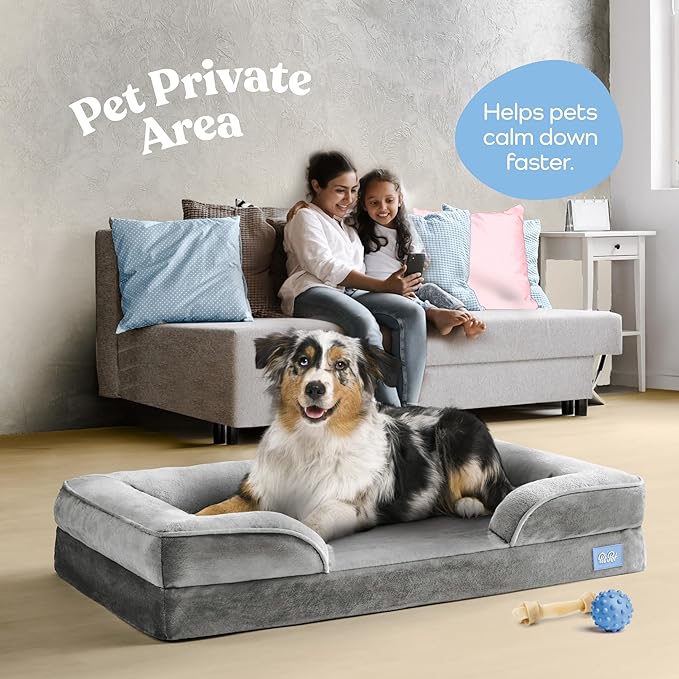 Orthopedic Sofa Dog Bed - Ultra Comfortable Dog Beds for Large Dogs - Breathable & Waterproof Pet Bed- Egg Foam Sofa Bed with Extra Head and Neck Support - Removable Washable Cover & Nonslip Bottom.