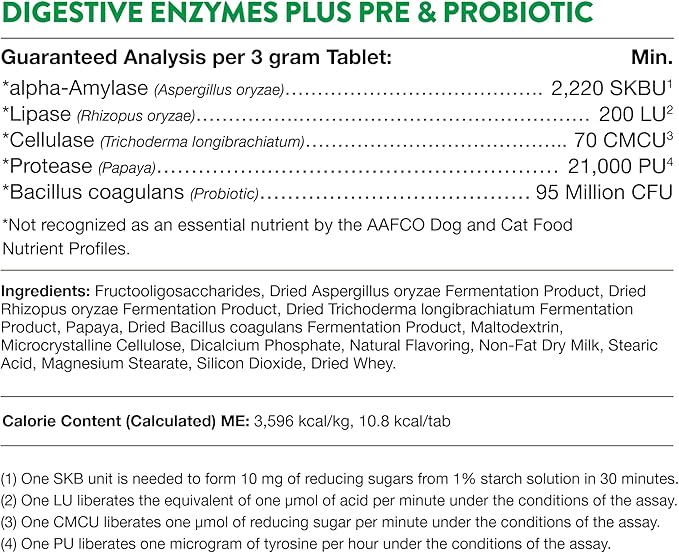 NaturVet – Digestive Enzymes - Plus Probiotics & Prebiotics – Helps Support Diet Change & A Healthy Digestive Tract – for Dogs & Cats (Chewable Tablets, 60 Count)