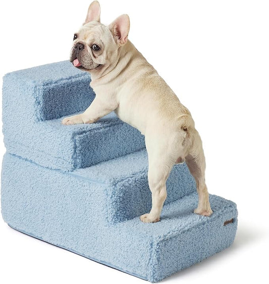 Lesure Dog Stairs for Small Dogs - Pet Stairs for High Beds and Couch, Folding Pet Steps with CertiPUR-US Certified Foam for Cat and Doggy, Non-Slip Bottom Dog Steps, Blue, 4 Steps