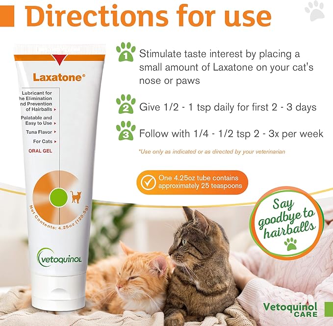 Vetoquinol Laxatone: Oral Hairball Lubricant Gel for Cats – Tuna-Flavored, 4.25oz