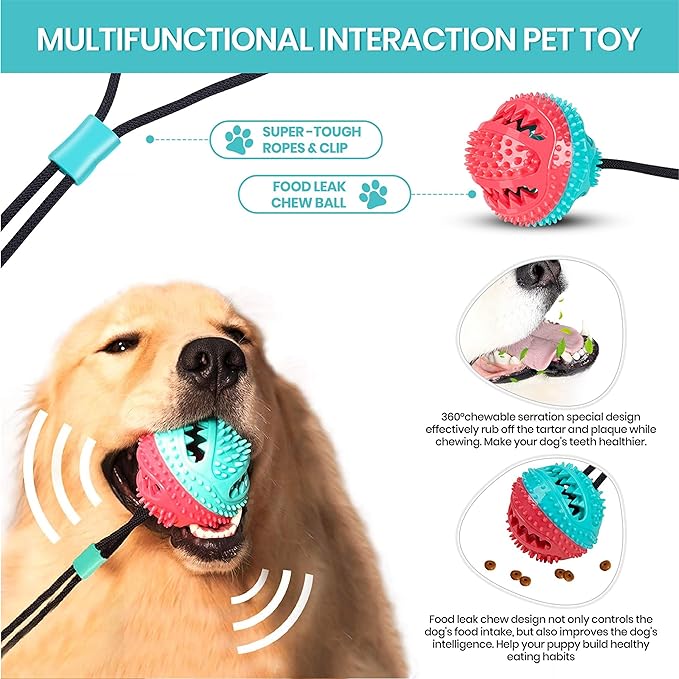 Dog Toys for Aggressive Chewers Interactive Teething Boredom and Stimulating Tug of War Suction Cup Puzzle Indestructible Puppy Rope Enrichment Teeth Cleaning Ball Accessories for Small Large Dogs