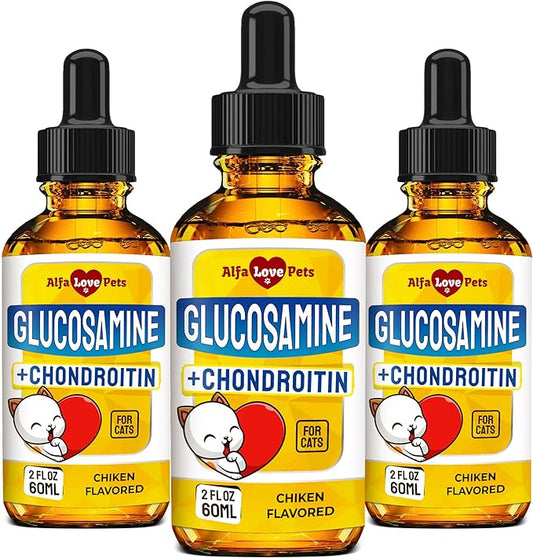 Glucosamine Chondroitin for Cats ✿ Cat Joint Supplement ✿ Cat Glucosamine ✿ Joint Supplement for Cats ✿ Glucosamine for Cats Liquid ✿ Glucosamine for Cats ✿ Chicken Flavor ✿ 3 Pack