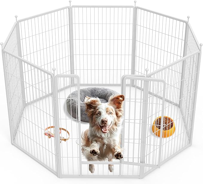 Simple Deluxe Dog Playpen, 40" Height 8 Panels Fence with Anti-Rust Coating, Metal Heavy Portable Foldable Dog Pen for Medium/Large Dogs RV Camping, White