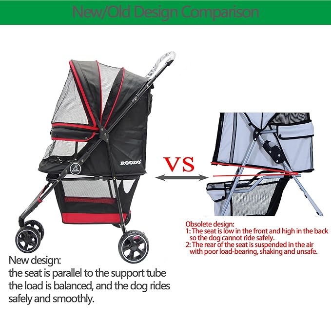 ROODO Escort 3Wheel Dog Stroller Pet Strollers Small Medium Dogs Cat Kitty Cup Holder Lightweight Foldable Portable Compact Pet Gear Jogger Puppy Travel System Foldable(Black)