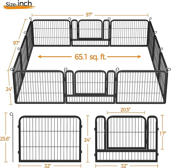 Yaheetech Heavy Duty Extra Wide Dog Playpen, 12 Panels Outdoor Pet Fence for Large/Medium/Small Animals Foldable Puppy Exercise Pen for Garden/Yard/RV/Camping 24 Inch Height x 32 Inch Width