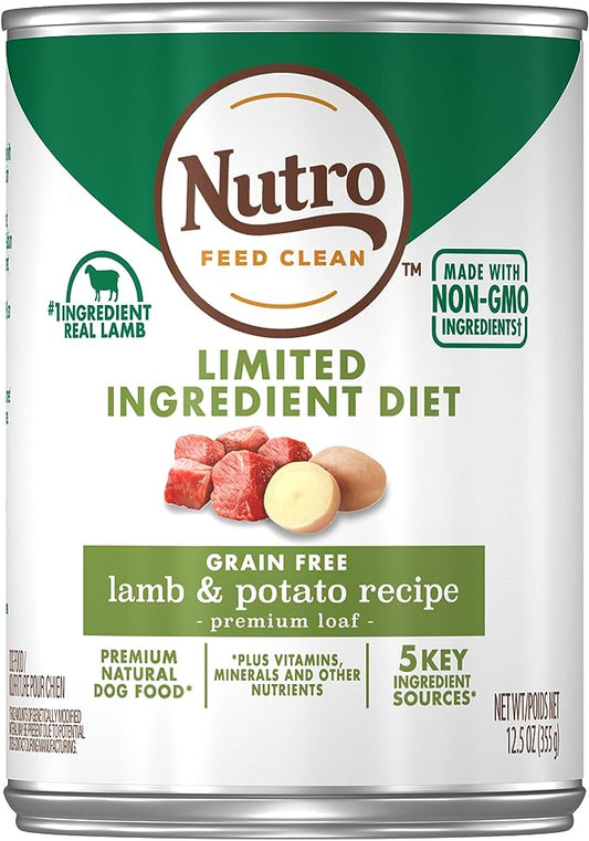 NUTRO Limited Ingredient Diet Adult Canned Soft Wet Dog Food Premium Loaf Lamb & Potato Recipe, 12.5 oz. Cans, Pack of 12