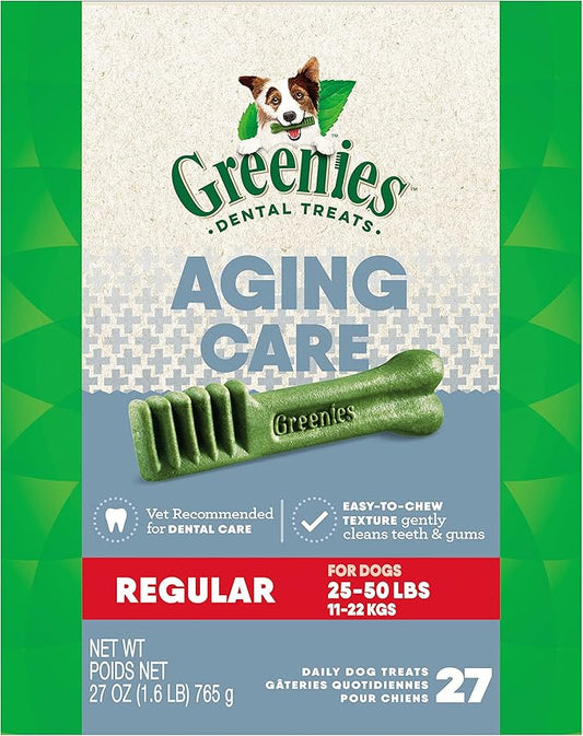 Greenies Aging Care Regular Natural Dental CareDog Treats, 27 oz. Pack (27 Treats)