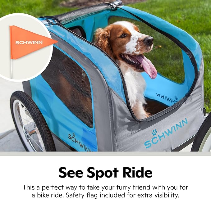 Schwinn Rascal Bike Dog Trailer, Carrier for Small and Large Pets, Easy Folding Cart Frame, Quick Release Wheel, Universal Bicycle Coupler, Washable Non-Slip Lining