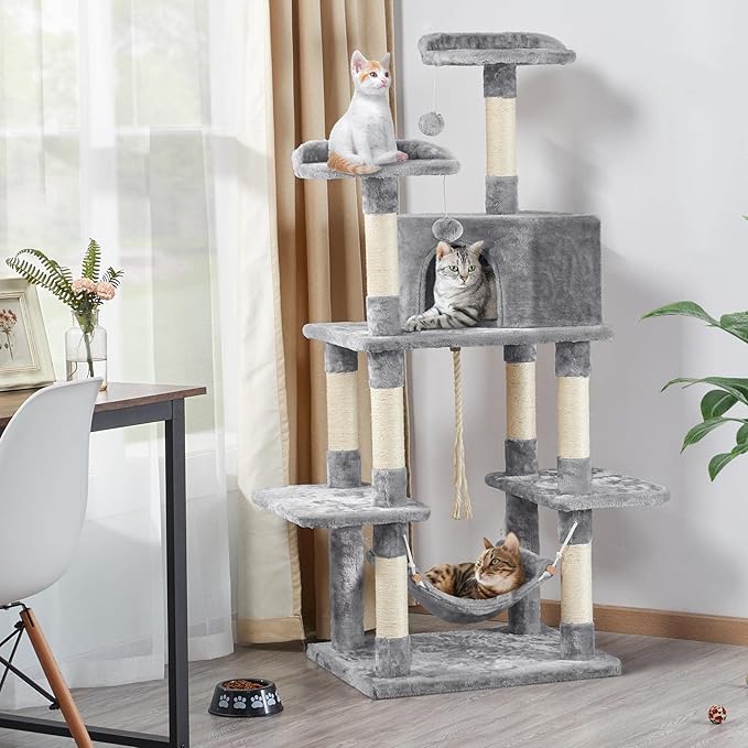 Yaheetech 59 inches Multi-Level Cat Tree Condos Stand Furniture Climber Castle with Cat Scratching Posts, Plush Perch and Hammock for Kittens,Cats and Pets