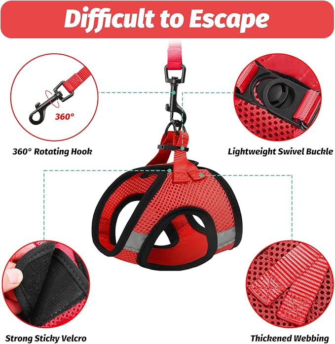 Cat Harness and Leash Set for Walking Escape Proof, Kitten Harness and Leash Adjustable, Small Large Cat Walking Harness and Leash, Lightweight Soft Vest Harness and Leash(Large, Red)