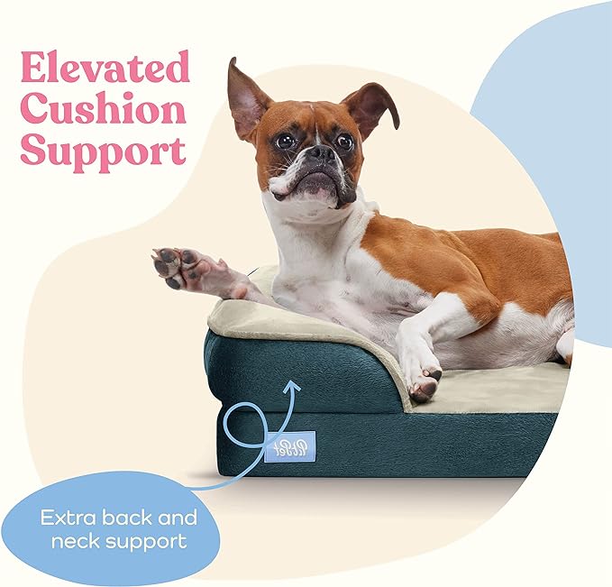 Orthopedic Sofa Dog Bed - Ultra Comfortable Dog Bed for Large Dogs - Breathable & Waterproof Pet Bed- Egg Foam Sofa Bed with Extra Head and Neck Support - (Large, Blue & White)
