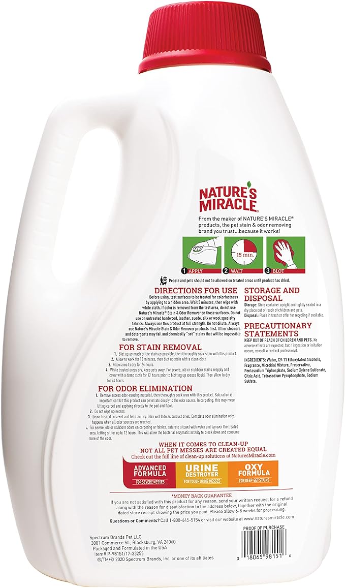 Nature's Miracle Dog Stain and Odor Remover, Safe for Your Pets & Home