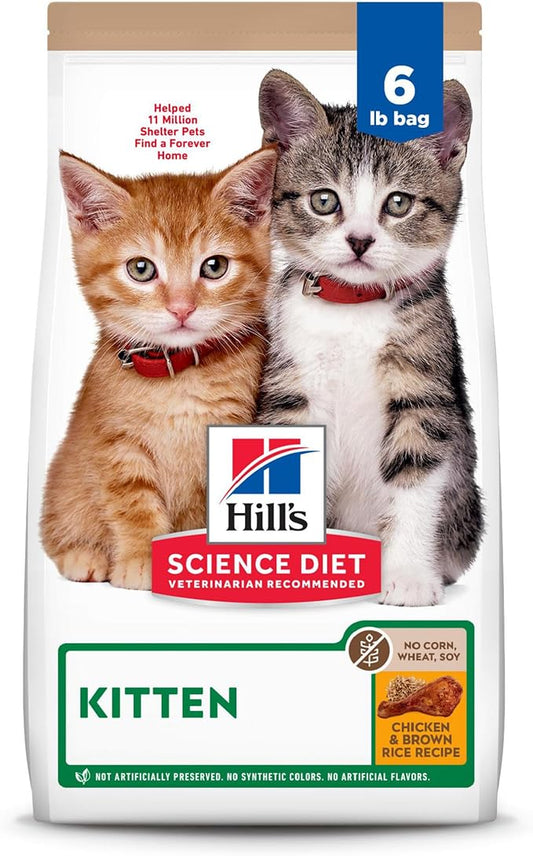 Hill's Science Diet Kitten, Kitten Premium Nutrition, Dry Cat Food, No Corn, Wheat, Soy Chicken & Brown Rice, 6 lb Bag