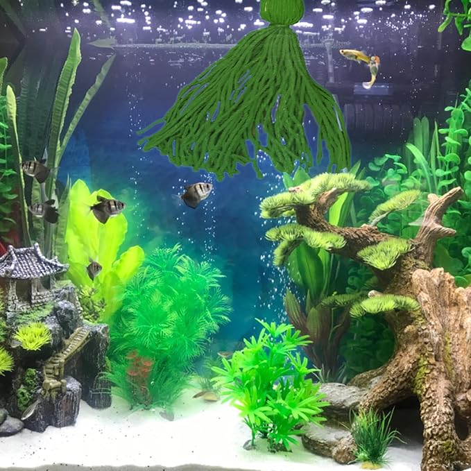 Fish Breeder Spawning Mop for Fish Tank, Floating Fish Breeding Mop for Egg Laying, Decorative Aquarium Grass (Army Green)