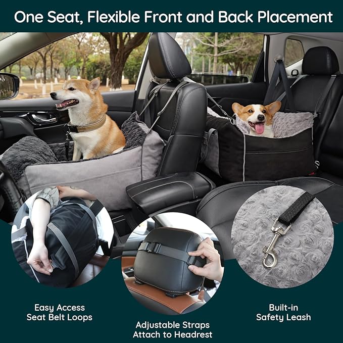 Small Dog Car Seat: Safe Comfy Travel Rides - Portable Multifuctional Puppy Bed for Carseat - Pet Booster Seats Up to 26lbs, Black