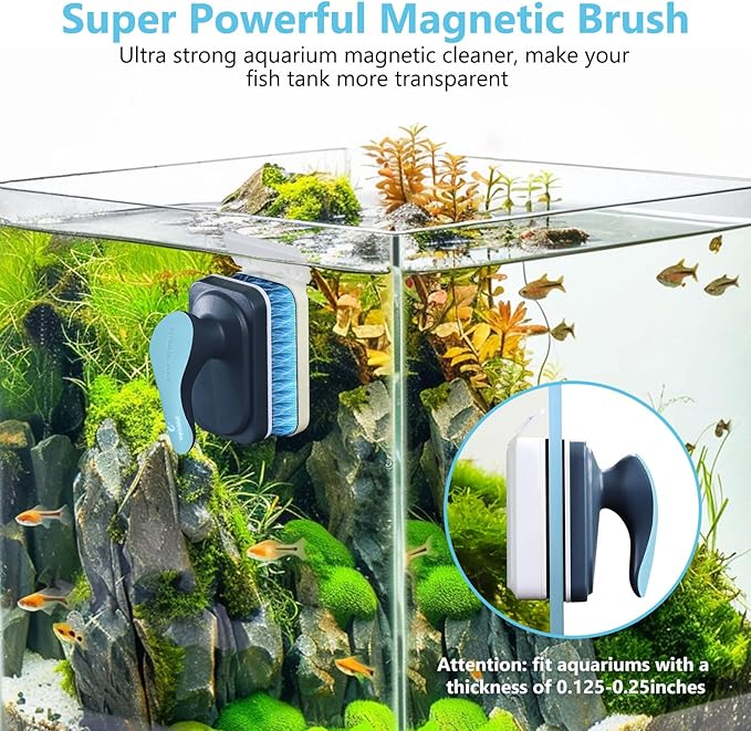 Aquarium Magnetic Glass Cleaner, Fish Tank Algae Magnet Cleaning Tool with Algae Scraper for Glass Aquariums Tank, Floating Scrubber Brush, 2 Detachable Scrapers, Small