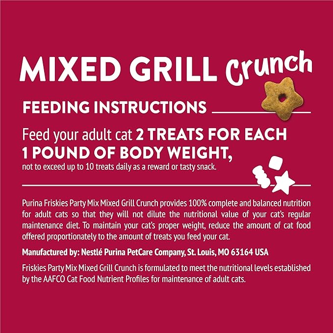 Purina Friskies Cat Treats, Party Mix Mixed Grill Crunch - (Pack of 6) 6 Oz. Pouches