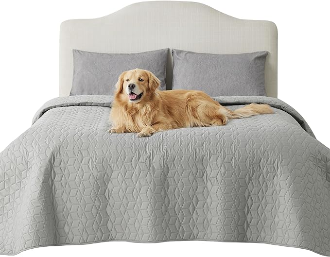 Bedsure 100% Waterproof Bed Cover for Dogs Washable - Non Slip Waterproof Dog Blanket for Bed, Lightweight Furniture Protector Durable for Pet Cat Puppy with Non-slip Bottom, Grey, 82x82IN