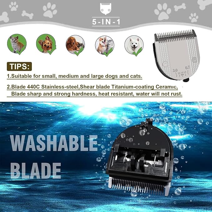 5 in 1 Blades Adjustable Dog Grooming Replacement Blades Compatible with Wahl Animal Clipper Arco, Bravura, Chromado, Creativa, Figura, and Motion Pet, Dog, and Horse (Silver/3PC)