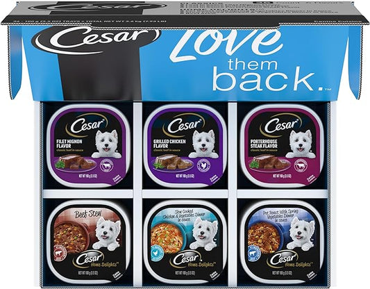 CESAR Adult Wet Dog Food HOME DELIGHTS & Classic Loaf in Sauce Variety Pack, 3.5 oz. Easy Peel Trays, 36 Count