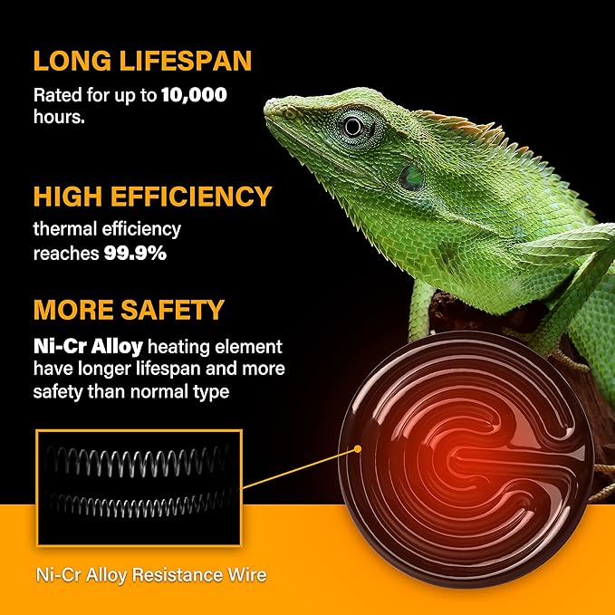 HealSmart Reptile Heat Lamp 150W 2-Pack Ceramic Heat Emitter, No Light Emitting Heat Bulbs for Amphibian Pet Brooder Coop Incubating Chicken, Lizard Bearded Dragon Turtle Snake Terrarium Black